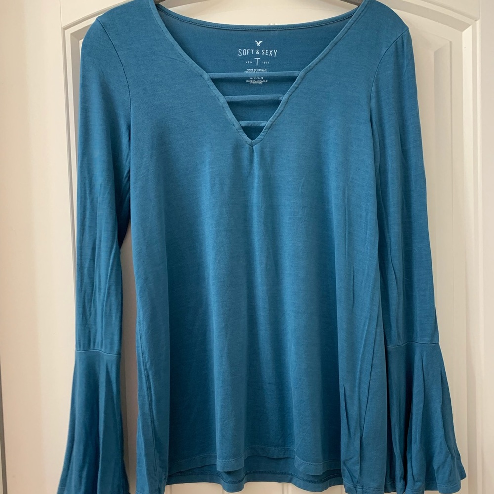 American Eagle Peplum Long Sleeve, Size USA S